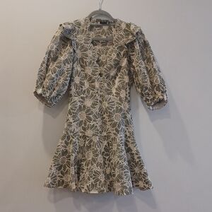Sandro Olive Green Mini Dress with Ivory Floral Lace